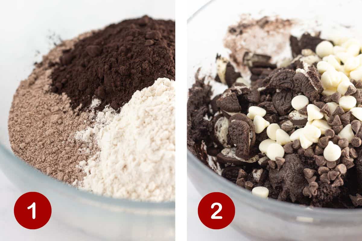 Mixing the dry ingredients, making the cookie dough and adding the add-in ingredients.