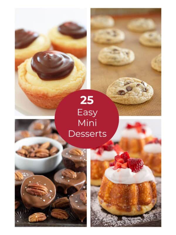 A collage of 4 of 25 featured easy mini desserts.