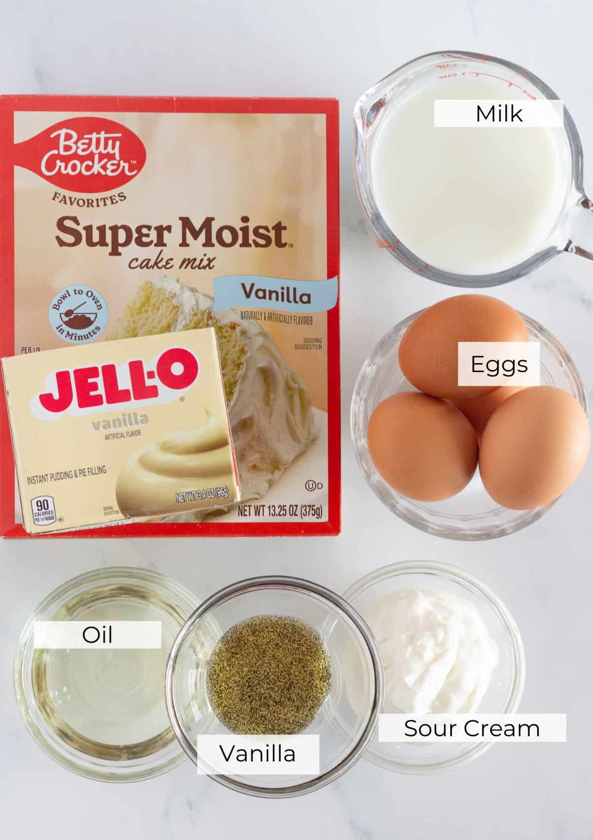 The ingredients needed to make Mini Pound Cakes.