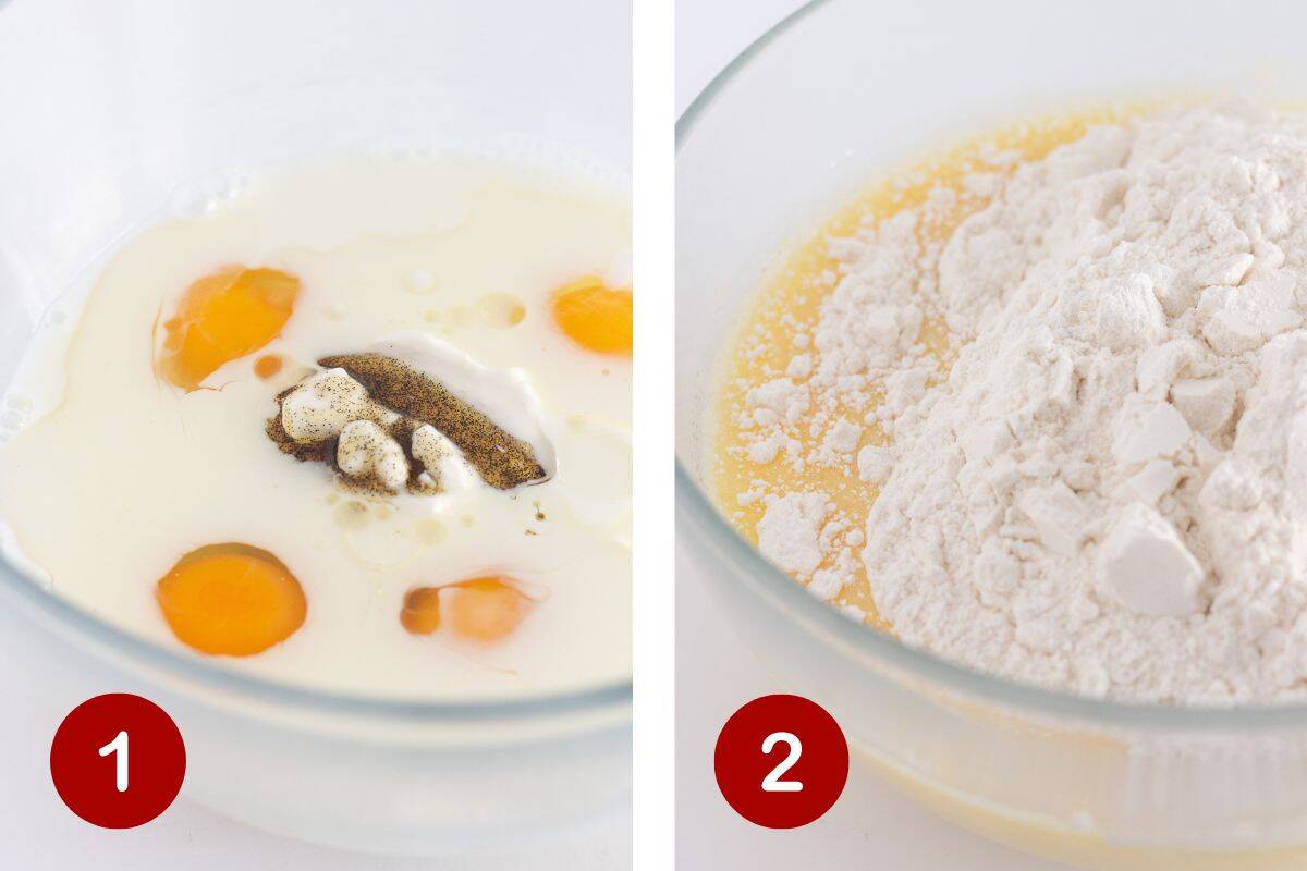 Combining the wet ingredients and then adding the dry ingredients to them.