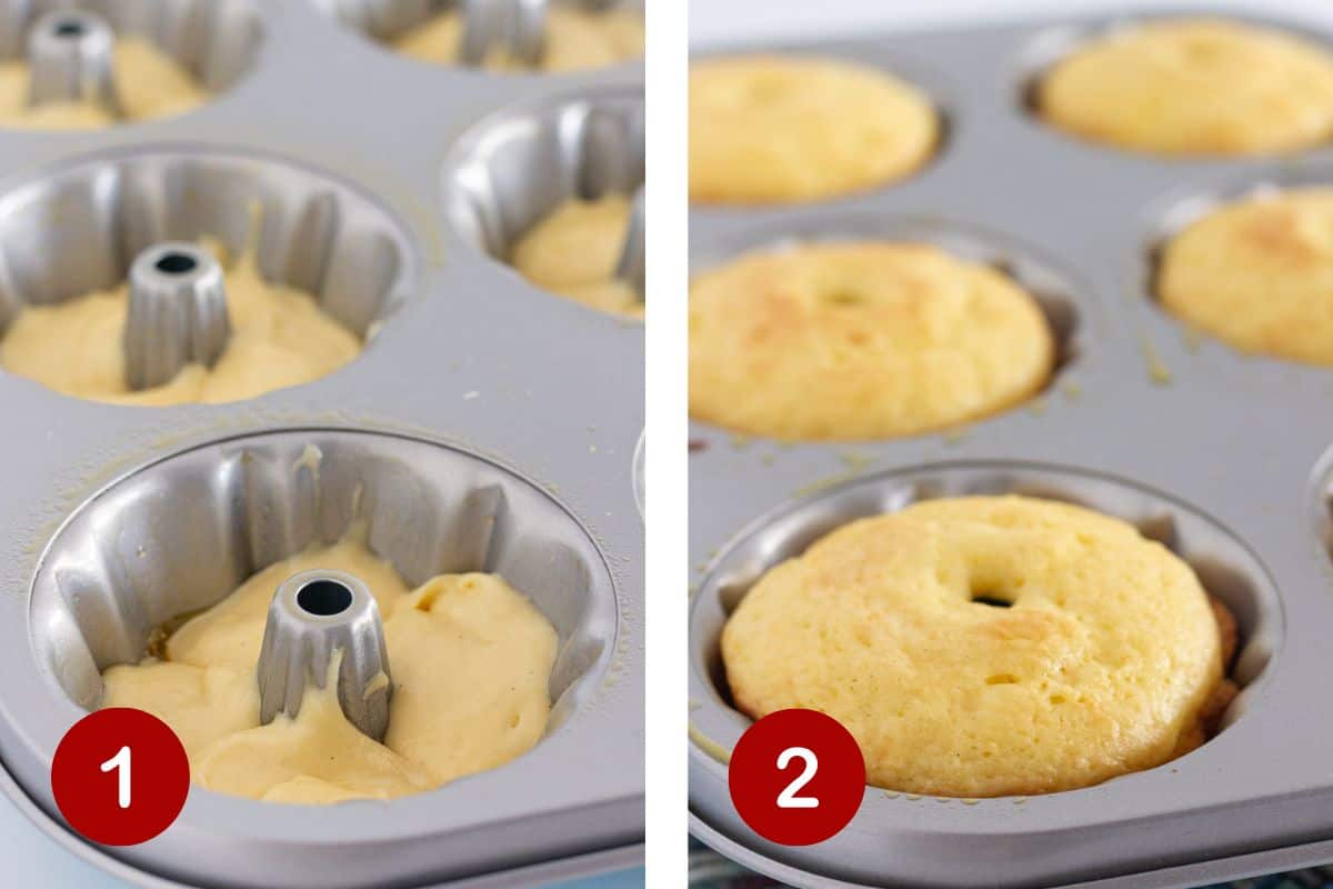 Making the mini pound cakes with a cake mix and instant pudding.