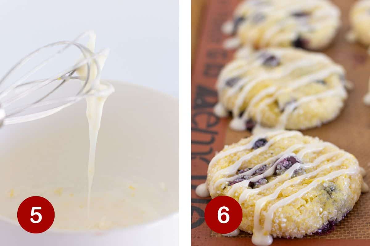 Making the lemon glaze and drizzling it over the top of the cooled cookies.
