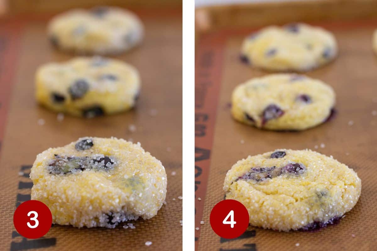 Placing the cookies on the baking sheet and baking the cookies.