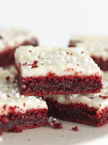 Red Velvet Brownies with cream cheese frosting.