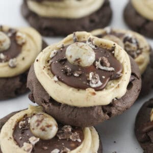 Chocolate espresso cookies on a tray for serving.