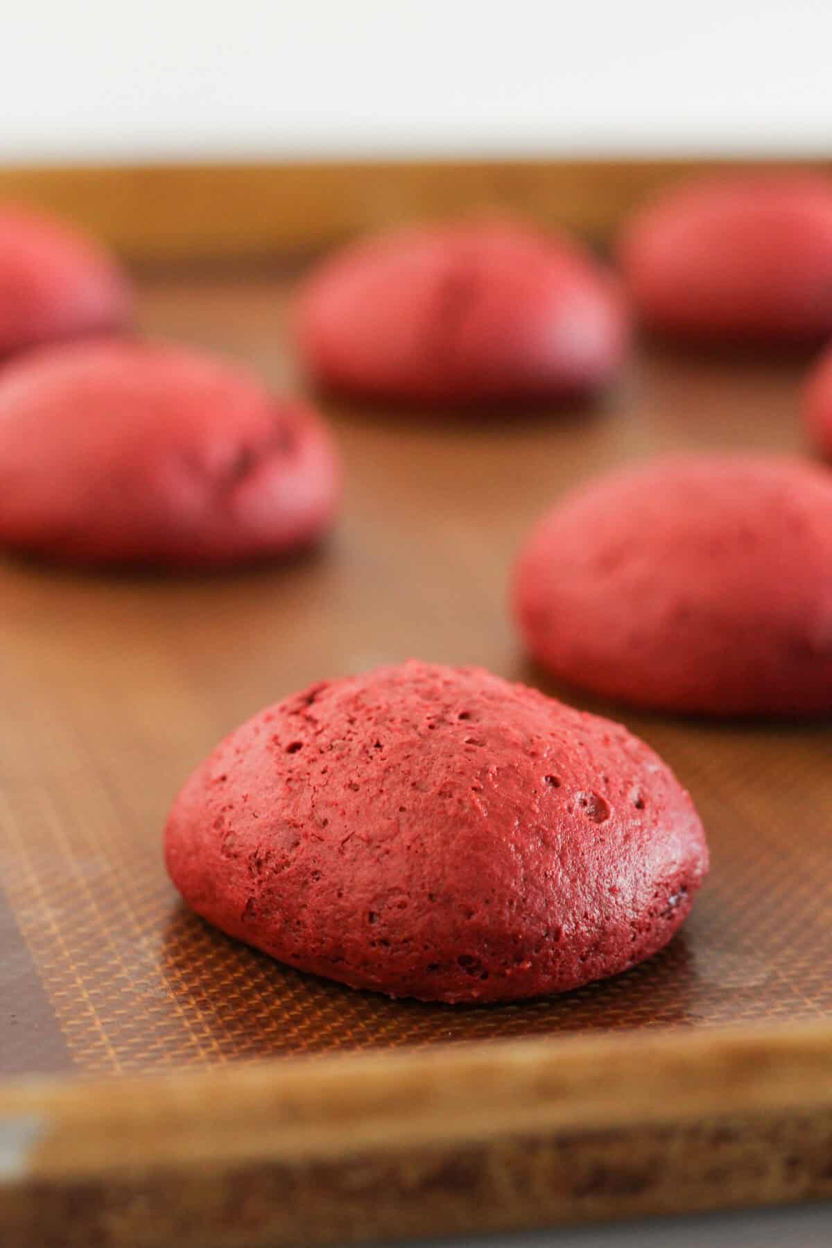 Baked cake mix red velvet whoopie pie cookies.