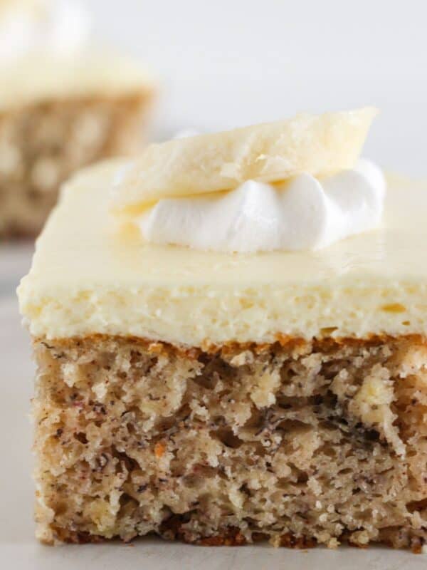 Banana sheet cake with banana pudding frosting