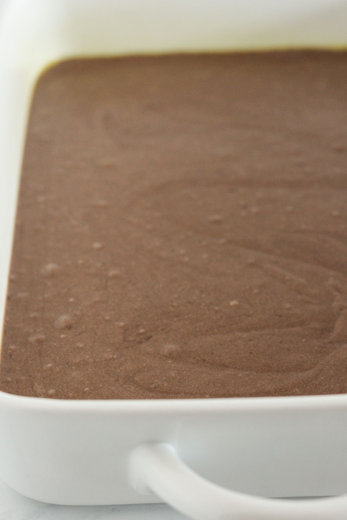 Cake batter in the prepared pan.