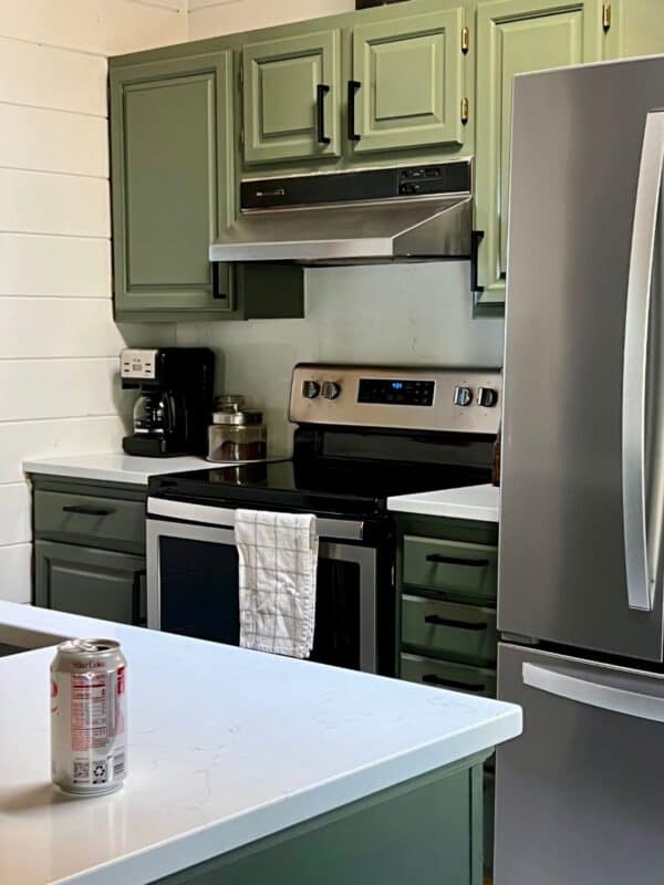 The stove and cupboards in remodeled kitchen.