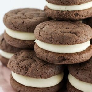 Serving chocolate cake mix cookies on a tray.