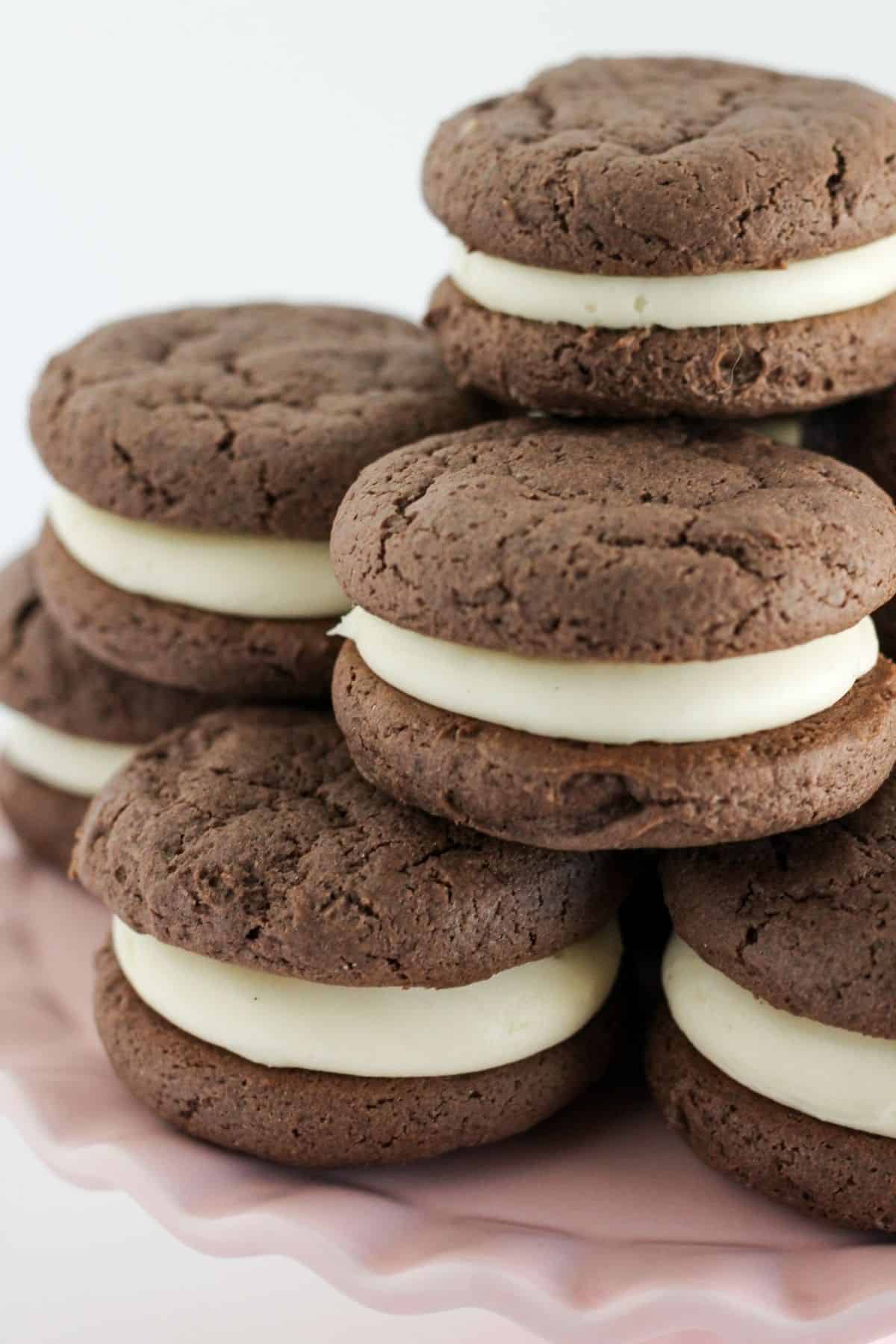 Serving chocolate cake mix cookies on a tray.