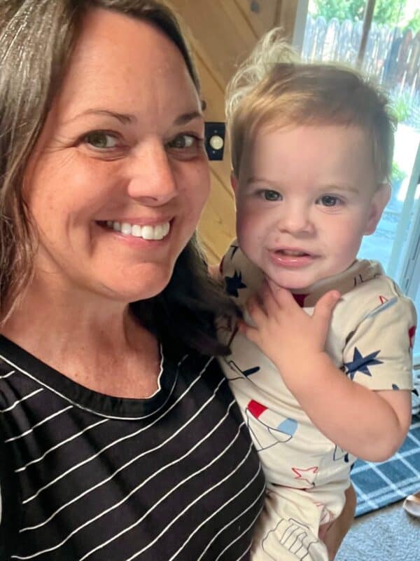 Grammy and Elliott in the kitchen.