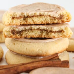 Stacked pop tart cookies with brown sugar filling.
