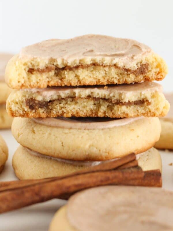 Stacked pop tart cookies with brown sugar filling.