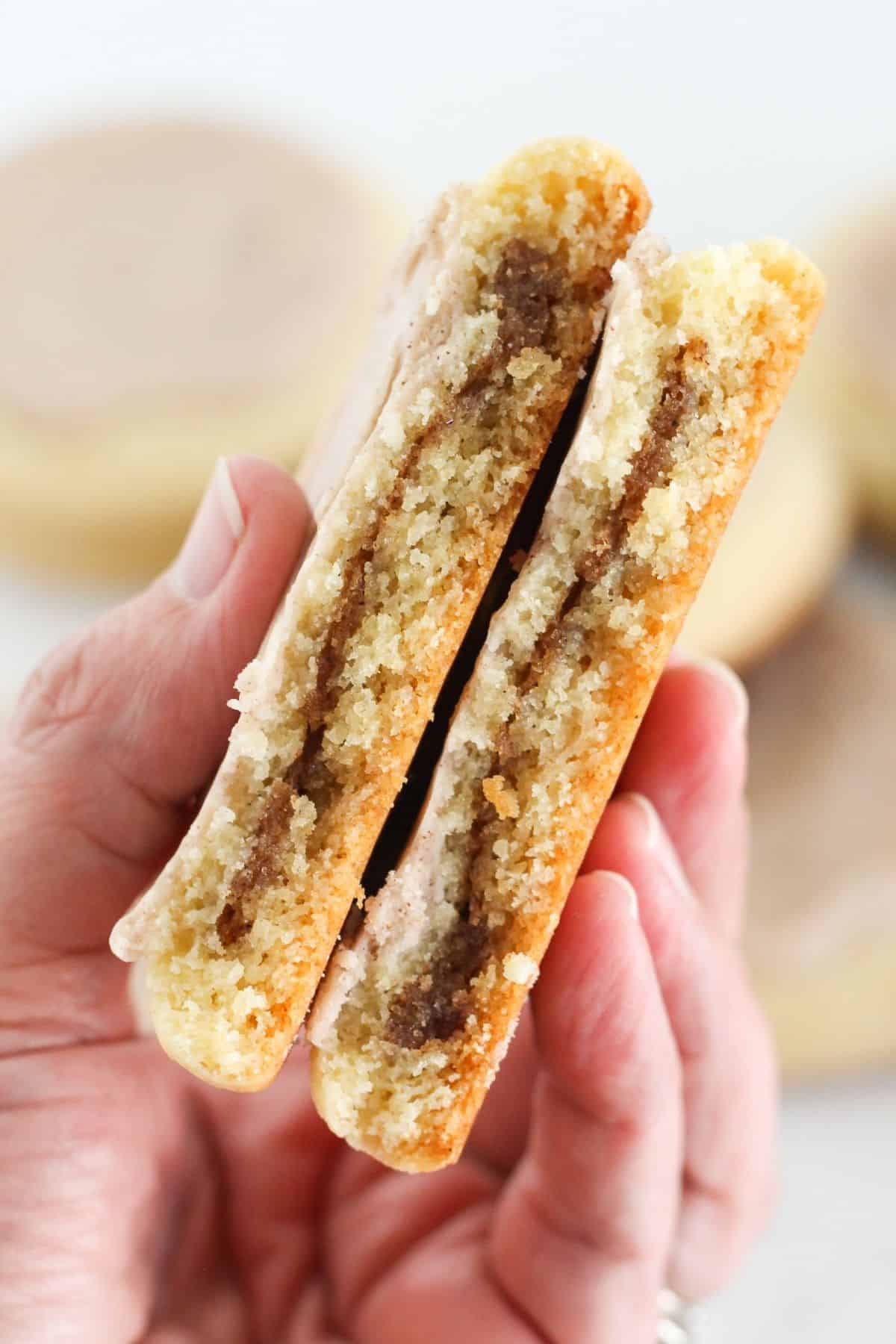 Brown sugar pop tart cookie in hands.