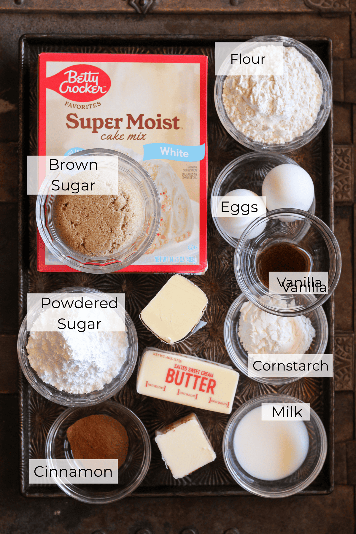 The ingredients needed to make Brown Sugar Pop Tart Cookies.