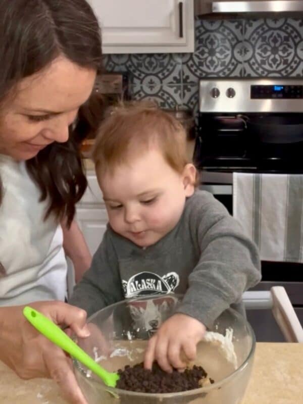 Baking chocolate chip cookies with my grandson.