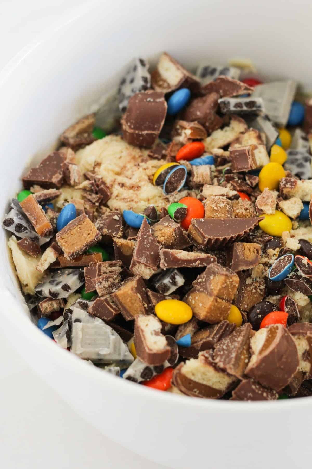 Cookie dough with halloween candy added.