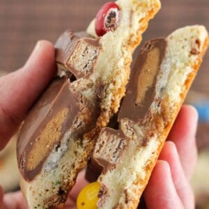 Looking at the inside of candy cookies.