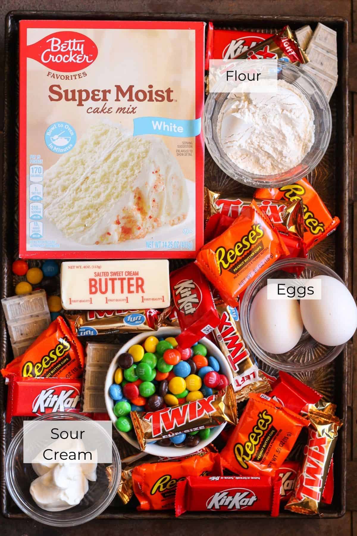 The ingredients needed to make Halloween candy cookies.