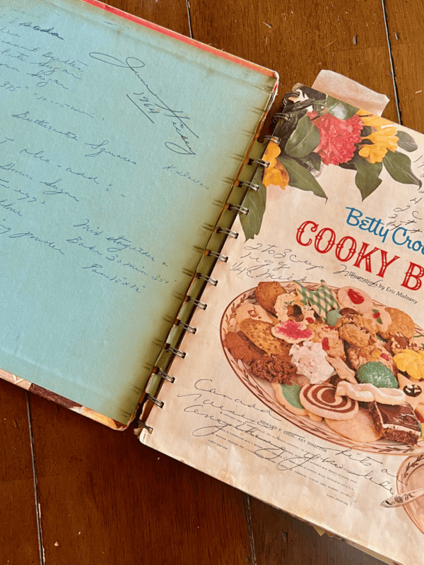 Grandma June's well-loved cookbook filled with handwritten notes.