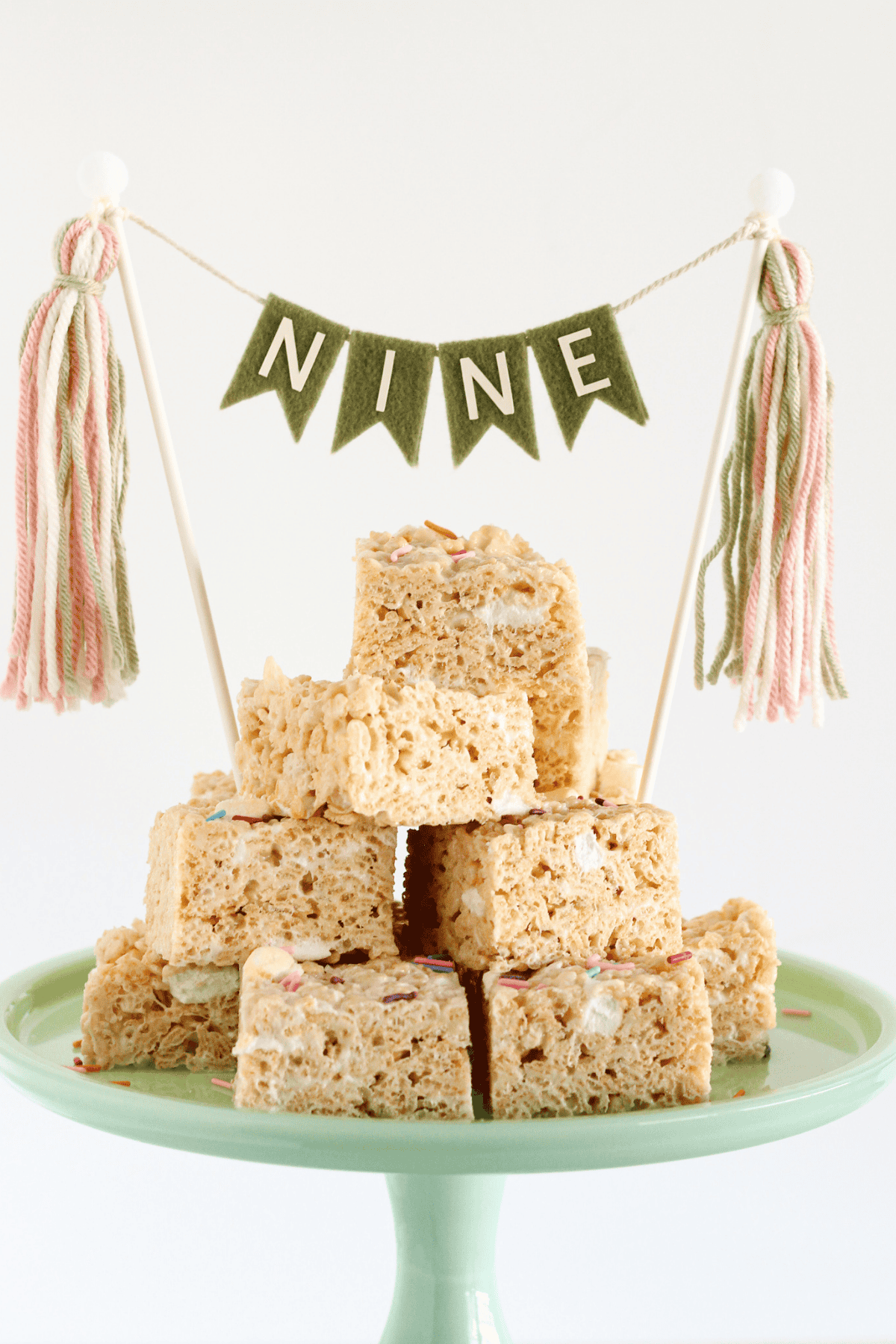 Krispie treats with a 9th birthday banner.